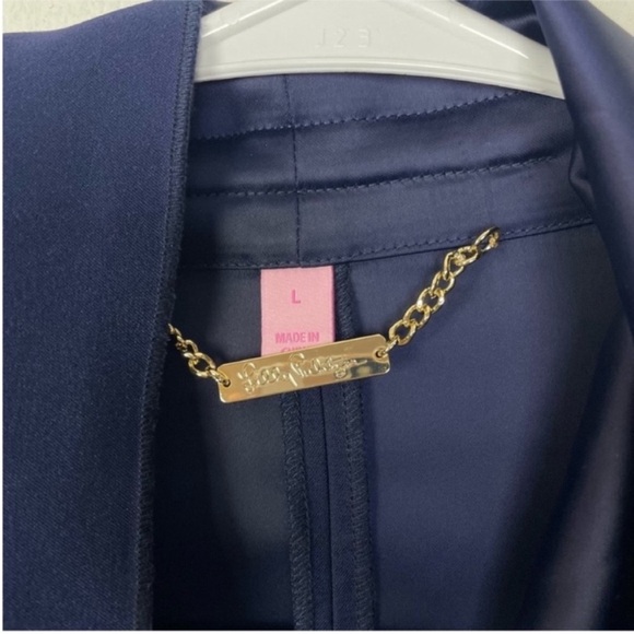 LILLY PULITZER VALERIA DRESS COAT True Navy Blue Jacket Trench Open Front Large - Picture 3 of 9